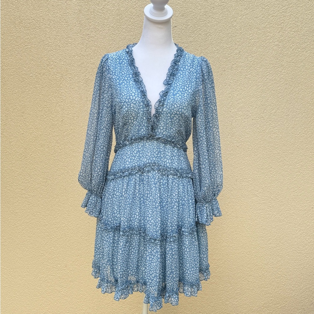 Saint + Secreta light blue and white long sleeve polyester dress